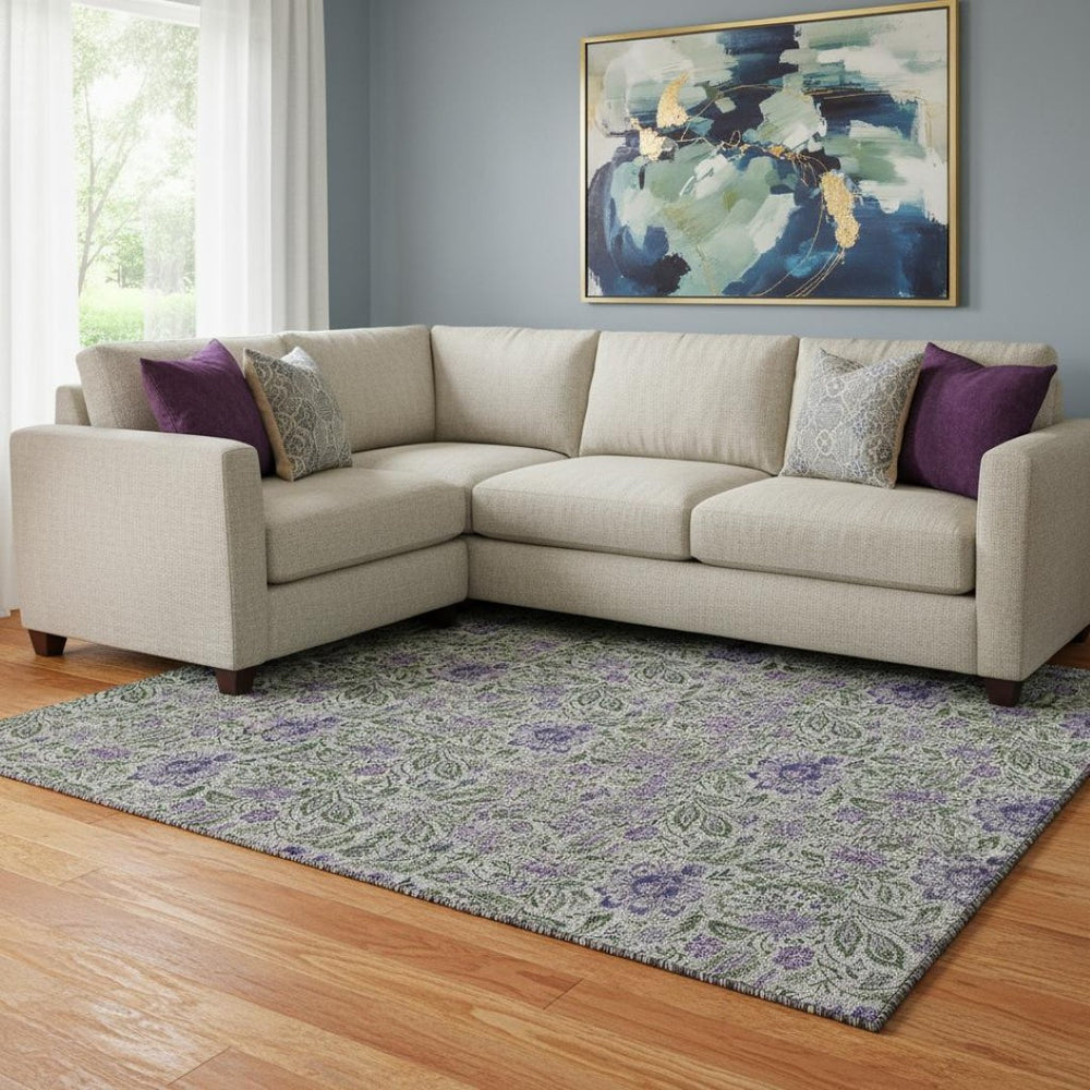 HomeRoots 9' X 12' Stylish Olive Green & Purple Floral Area Rug - Washable, UV Protected, Pet-Friendly Design! 654999