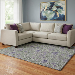 HomeRoots 9' X 12' Stylish Olive Green & Purple Floral Area Rug - Washable, UV Protected, Pet-Friendly Design! 654999