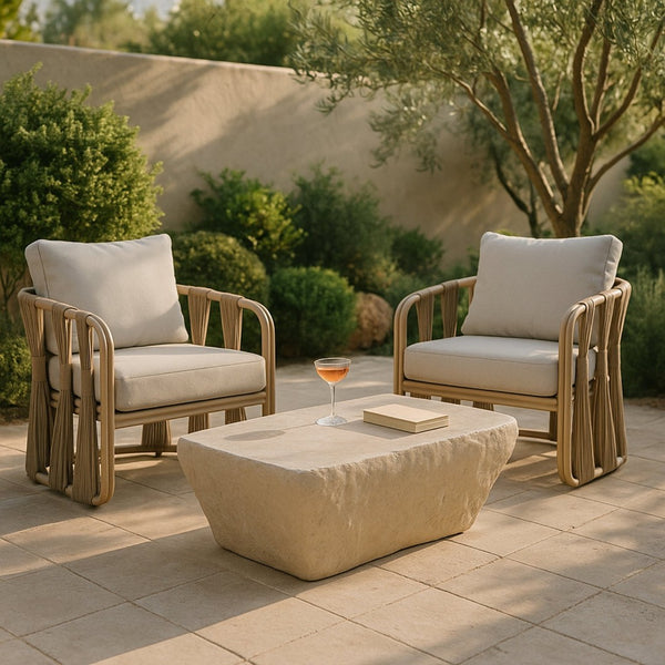 Meridian Furniture Rockford Fiber Reinforced Concrete Coffee Table Art Deco Geometric Indoor Outdoor Lounge Use Beige 654Sand-CT