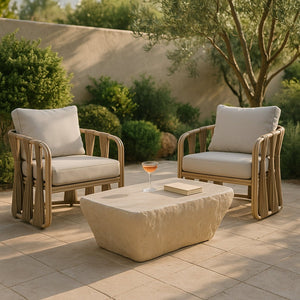 Meridian Furniture Rockford Fiber Reinforced Concrete Coffee Table Art Deco Geometric Indoor Outdoor Lounge Use Beige 654Sand-CT
