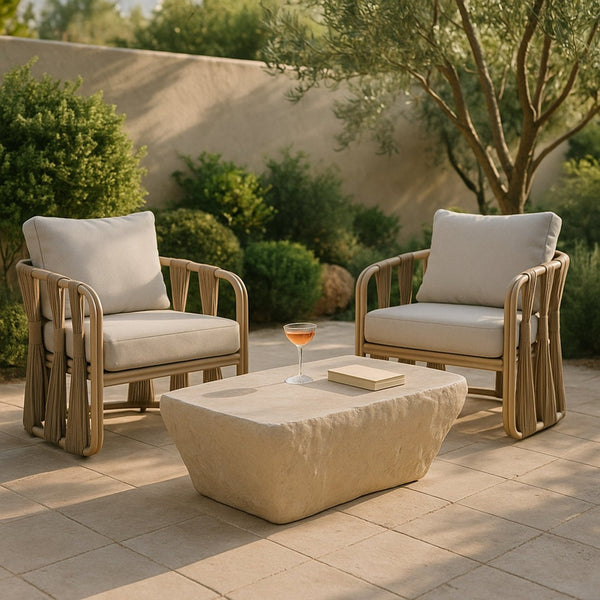 Meridian Furniture Rockford Fiber Reinforced Concrete Coffee Table Art Deco Geometric Indoor Outdoor Lounge Use Beige 654Sand-CT