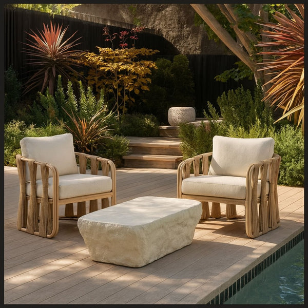 Meridian Furniture Rockford Fiber Reinforced Concrete Coffee Table Art Deco Geometric Indoor Outdoor Lounge Use Taupe 654Taupe-CT