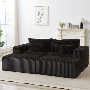 English Elm 87" Oversized Sectional Lounge Chaise - Cloud-Like Comfort In Stylish Black Corduroy With Footstools W834S00333