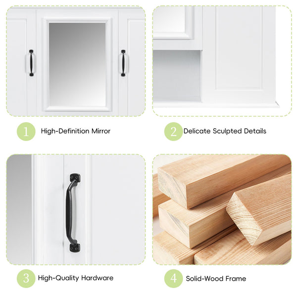 English Elm 36'' Mirror Cabinet with 3 Doors — Wall-Mounted Bathroom Storage Unit, MDF & Pine, Spacious Shelves White N725P346902K