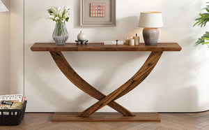 English Elm Mirod 57 Inch Acacia Veneer Console Table with Cross Leg Base for Entryway Brown N760P214643D