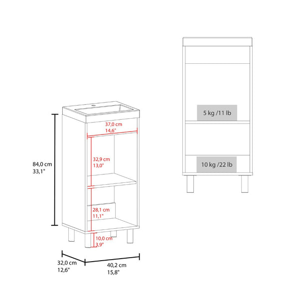 English Elm White Wall-Mounted Bathroom Vanity With 1 Door & 2 Shelves For Organized, Modern Spaces B062P355662-GIGA