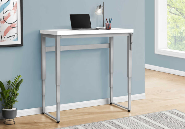 English Elm Computer Desk - Adjustable Standing Workstation, Modern White Laminate & Grey Metal, Compact Design B2710P219898