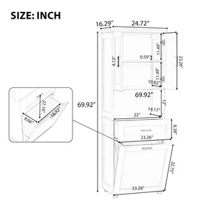 English Elm Tall Bathroom Cabinet with Tilt-Out Laundry Hamper, Adjustable Shelves, Anti-Tip Design & Large Storage White WF323481AAK