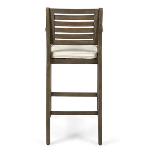 English Elm Christopher Knight Home® - HERMOSA Acacia 30" Outdoor Bar Stool Set of 2 with Weather-Resistant Cushions and Ladder-Back Design Grey 59244.00GRYMP2