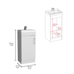 English Elm Madrid 16" Bathroom Vanity Single Door White with Resin Sink, Metal Handle, Space-Saving Cabinet and Shelf B200S00392