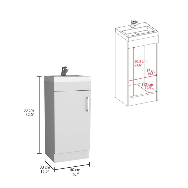 English Elm Madrid 16" Bathroom Vanity Single Door White with Resin Sink, Metal Handle, Space-Saving Cabinet and Shelf B200S00392