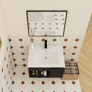 English Elm 24" Wall Mounted Bathroom Vanity Dark Oak Open Shelf Ceramic Sink Soft Close Door W3450P435828