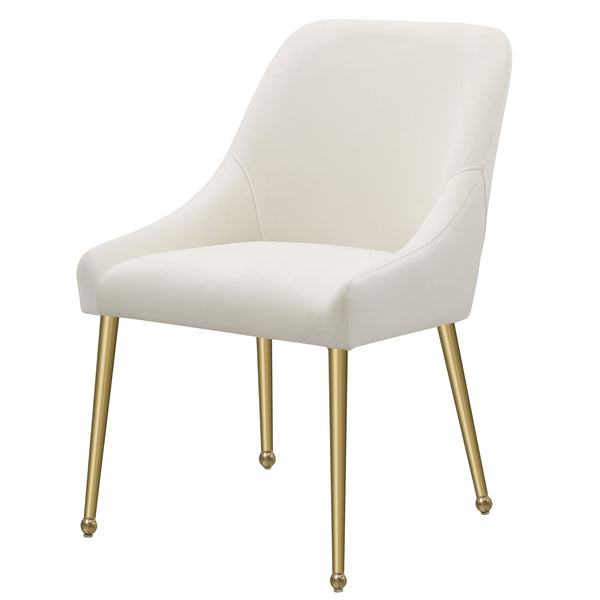 English Elm Lichton Velvet Upholstered Dining Side Chair Set of 2 with Foam Padding, Brass Legs & Back Handle Ivory+Gold B062P299932