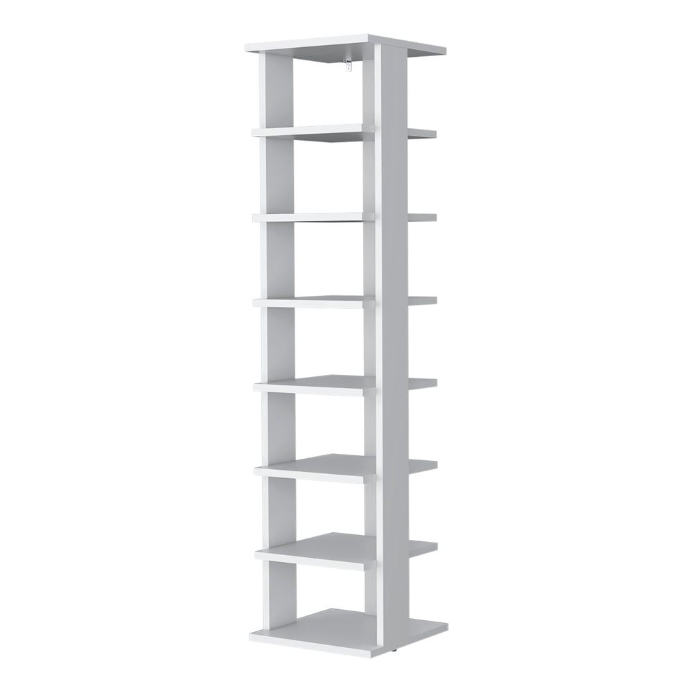 English Elm FM FURNITURE Ivonny Tall 7-Tier Vertical Shoe Rack Organizer with Open Shelves, Slim Space-Saver-Friendly White 52.76 L x 16.93 W x 3.15 H B128P361092