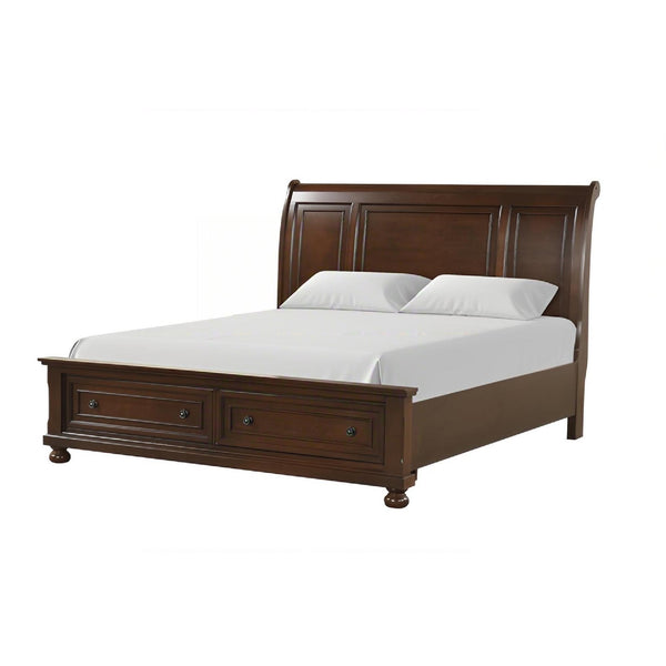 English Elm Meade Queen Sleigh Bed With Footboard Storage In Dark Cherry Finish - Elegant & Durable Design B078S00646