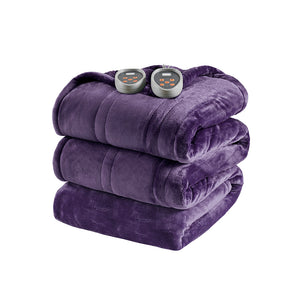 JLA Home Beautyrest - Blanket Beautyrest Heated Reversible Plush Berber with 20 Heat Settings, Auto Shut-Off, OEKO-TEX Safe Purple BR54-1943