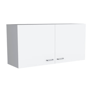 English Elm Wall cabinet 19"H Double-Door White Engineered Wood with Two Shelves, Metal Handles, Compact Durable Storage B097P221380