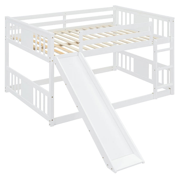 English Elm Full Over Kids Bunk Bed with Built-in Slide Ladder Pine Frame Gray Finish LT100208AAK