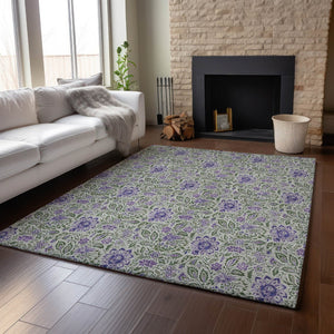 HomeRoots 10' Olive Green & Purple Floral Area Rug - Washable, UV Protected, Durable for High-Traffic Rooms 655000