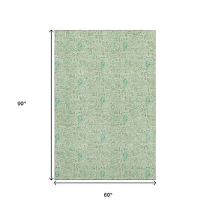 HomeRoots 5' X 8' Sage Floral Area Rug - Washable, UV Protected, Stain Resistant, Perfect for Family Homes! 655002