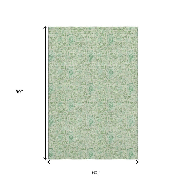 HomeRoots 5' X 8' Sage Floral Area Rug - Washable, UV Protected, Stain Resistant, Perfect for Family Homes! 655002