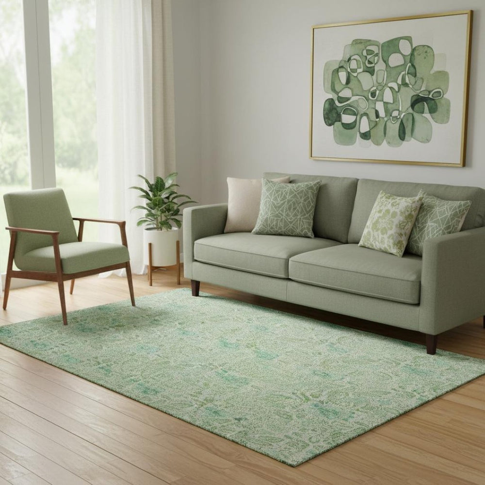 HomeRoots 5' X 8' Sage Floral Area Rug - Washable, UV Protected, Stain Resistant, Perfect for Family Homes! 655002