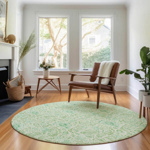 HomeRoots 8' Sage and Ivory Floral Round Rug – Washable, UV-Protected, Durable Design for Every Home Space 655003