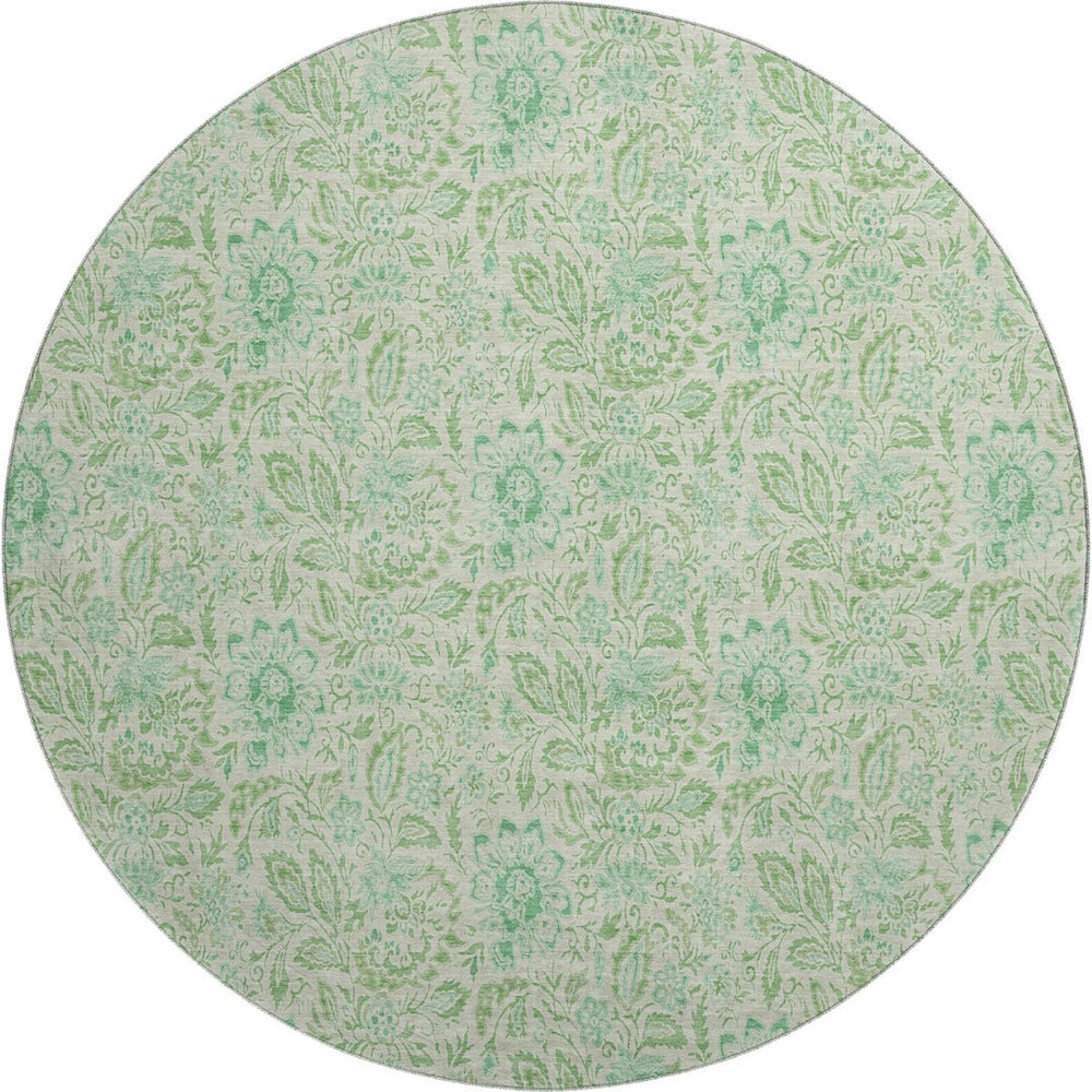 HomeRoots 8' Sage and Ivory Floral Round Rug – Washable, UV-Protected, Durable Design for Every Home Space 655003