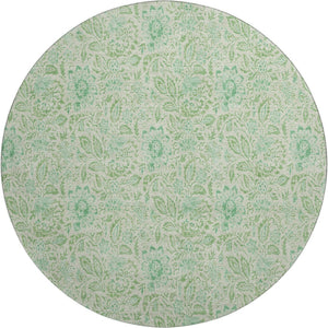 HomeRoots 8' Sage and Ivory Floral Round Rug – Washable, UV-Protected, Durable Design for Every Home Space 655003