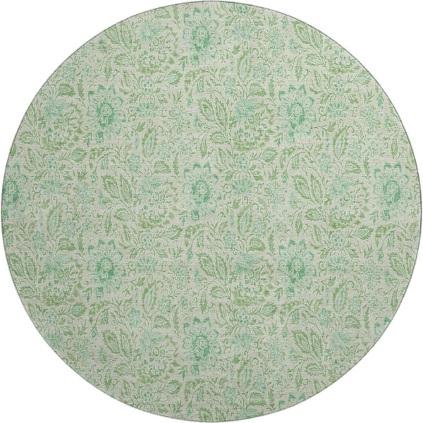 HomeRoots 8' Sage and Ivory Floral Round Rug – Washable, UV-Protected, Durable Design for Every Home Space 655003