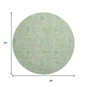 HomeRoots 8' Sage and Ivory Floral Round Rug – Washable, UV-Protected, Durable Design for Every Home Space 655003