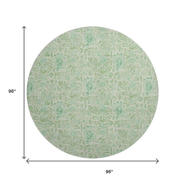 HomeRoots 8' Sage and Ivory Floral Round Rug – Washable, UV-Protected, Durable Design for Every Home Space 655003