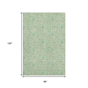 HomeRoots 8' X 10' Sage Floral Area Rug - Washable, Stain-Resistant with UV Protection for Stylish Durability 655004