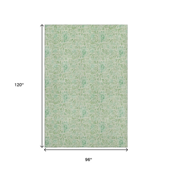 HomeRoots 8' X 10' Sage Floral Area Rug - Washable, Stain-Resistant with UV Protection for Stylish Durability 655004