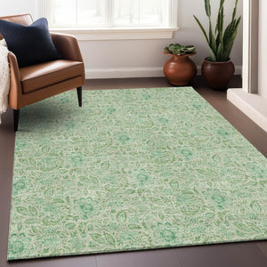HomeRoots 8' X 10' Sage Floral Area Rug - Washable, Stain-Resistant with UV Protection for Stylish Durability 655004