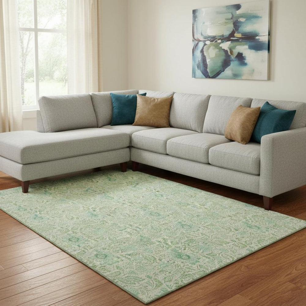 HomeRoots 8' X 10' Sage Floral Area Rug - Washable, Stain-Resistant with UV Protection for Stylish Durability 655004