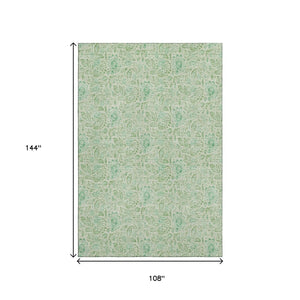 HomeRoots 9' X 12' Elegant Sage & Ivory Floral Washable Area Rug - Durable, UV Protected, Perfect for Homes 655005