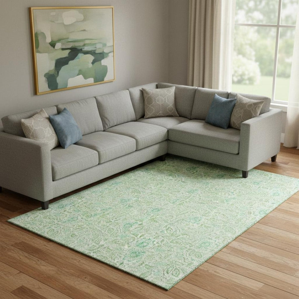 HomeRoots 9' X 12' Elegant Sage & Ivory Floral Washable Area Rug - Durable, UV Protected, Perfect for Homes 655005