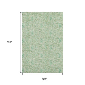 HomeRoots 10' X 14' Sage Ivory Floral Area Rug - Washable, UV Protected, Durable Elegance for Any Space 655006