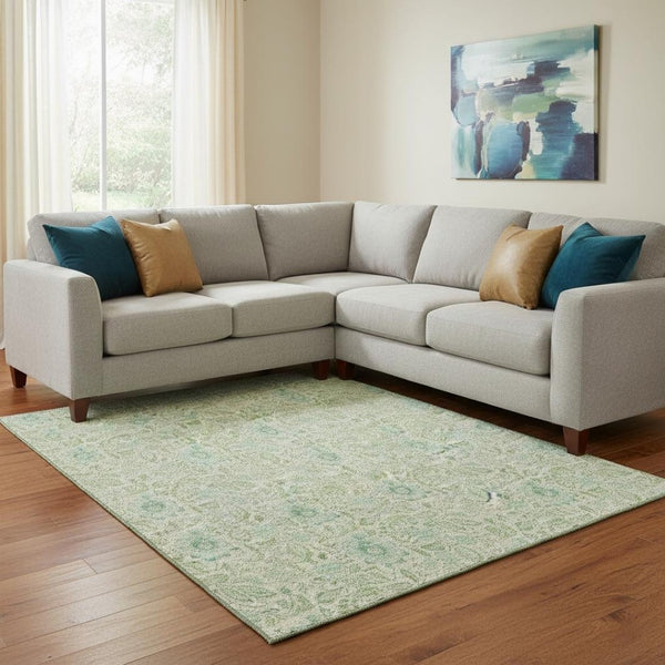 HomeRoots 10' X 14' Sage Ivory Floral Area Rug - Washable, UV Protected, Durable Elegance for Any Space 655006