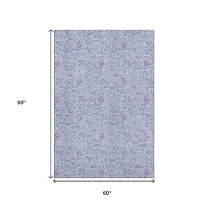 HomeRoots 5' X 8' Sky Blue & Purple Floral Washable Area Rug - UV Resistant, Stain-Proof, Durable & Stylish 655008