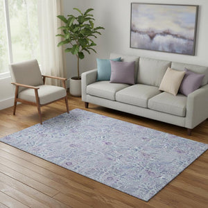 HomeRoots 5' X 8' Sky Blue & Purple Floral Washable Area Rug - UV Resistant, Stain-Proof, Durable & Stylish 655008