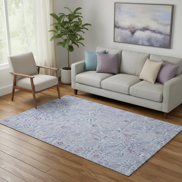 HomeRoots 5' X 8' Sky Blue & Purple Floral Washable Area Rug - UV Resistant, Stain-Proof, Durable & Stylish 655008