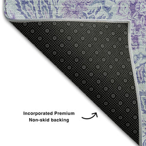 HomeRoots 5' X 8' Sky Blue & Purple Floral Washable Area Rug - UV Resistant, Stain-Proof, Durable & Stylish 655008
