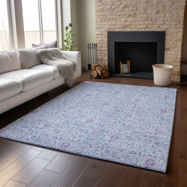 HomeRoots 5' X 8' Sky Blue & Purple Floral Washable Area Rug - UV Resistant, Stain-Proof, Durable & Stylish 655008