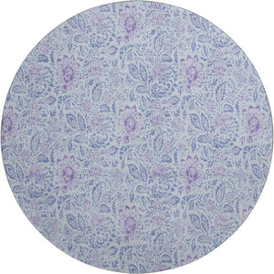 HomeRoots 8' Sky Blue & Purple Floral Round Rug - Washable, Stain Resistant, UV Protected for Busy Homes 655009