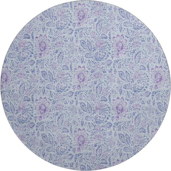 HomeRoots 8' Sky Blue & Purple Floral Round Rug - Washable, Stain Resistant, UV Protected for Busy Homes 655009