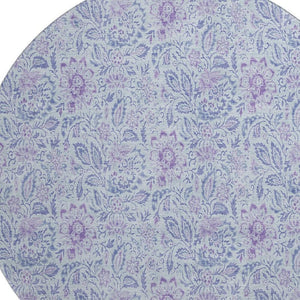 HomeRoots 8' Sky Blue & Purple Floral Round Rug - Washable, Stain Resistant, UV Protected for Busy Homes 655009