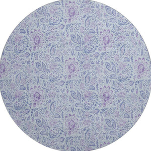 HomeRoots 8' Sky Blue & Purple Floral Round Rug - Washable, Stain Resistant, UV Protected for Busy Homes 655009