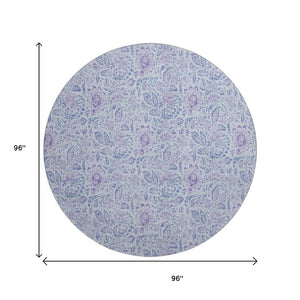 HomeRoots 8' Sky Blue & Purple Floral Round Rug - Washable, Stain Resistant, UV Protected for Busy Homes 655009